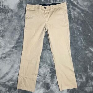 7Diamonds Performance Mens Khaki Tan Chino‎ Pants 34x28 Flat Front Straight Leg
